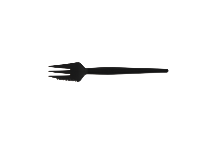 Black Cpla Reusable SnackFork with cutting edge or 13cm