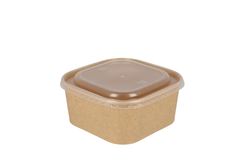 TakeAware.nl Maaltijdbakken en schalen Vierkante maaltijdbak karton 650ml Kraft 130mm