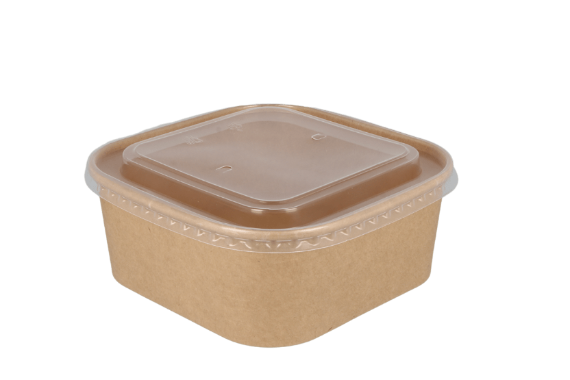 TakeAware.nl Maaltijdbakken en schalen Vierkante maaltijdbak karton 1200ml Kraft 170mm