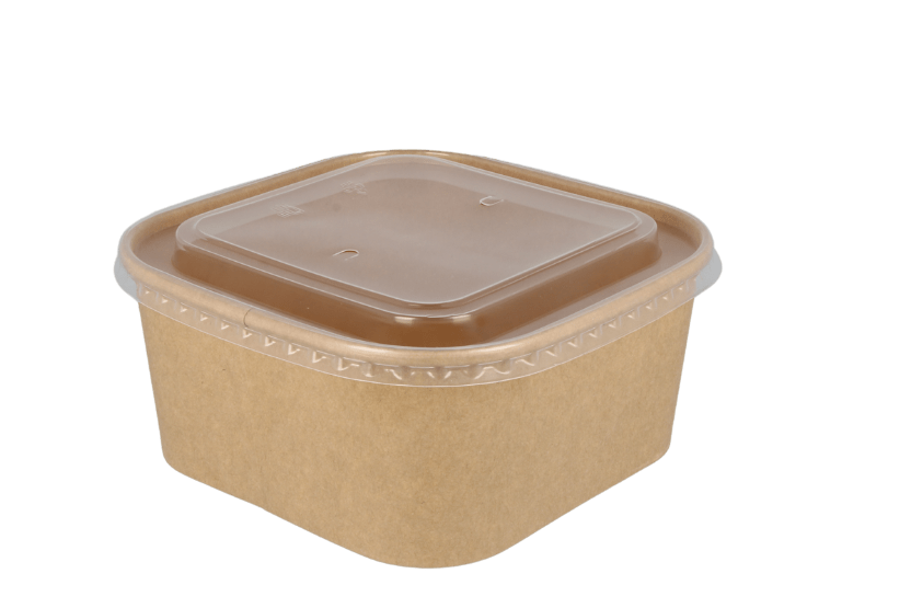 TakeAware.nl Maaltijdbakken en schalen Vierkante maaltijdbak karton 1400ml Kraft 170mm