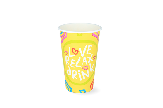 Milkshake cup medium 450ml Ø90mm 16oz yellow FSC®Mix cardboard