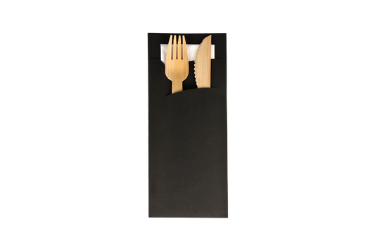 Cutlery pocket Pochette Black with white napkin new