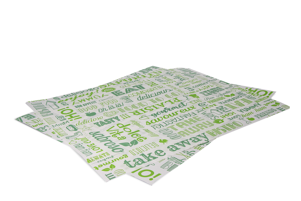takeaware.nl Vetvrij papier Vetvrij papier 31x38cm hamburgervellen groen parole FSC®Mix BIO