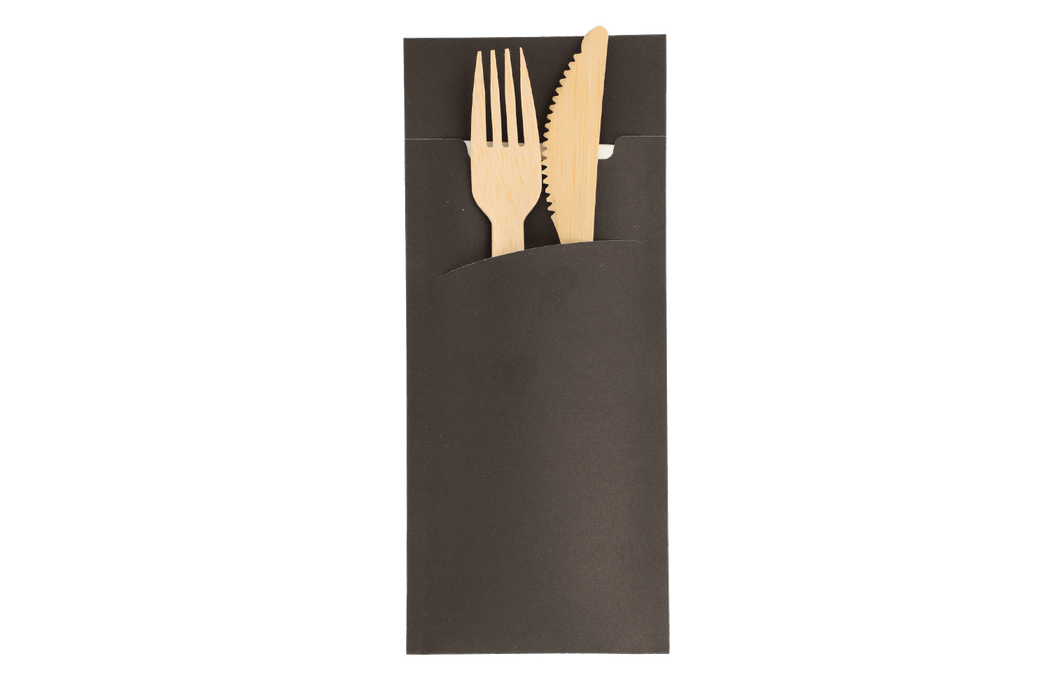 Cutlery bag pochette Black with white napkin FSC®Mix BIO