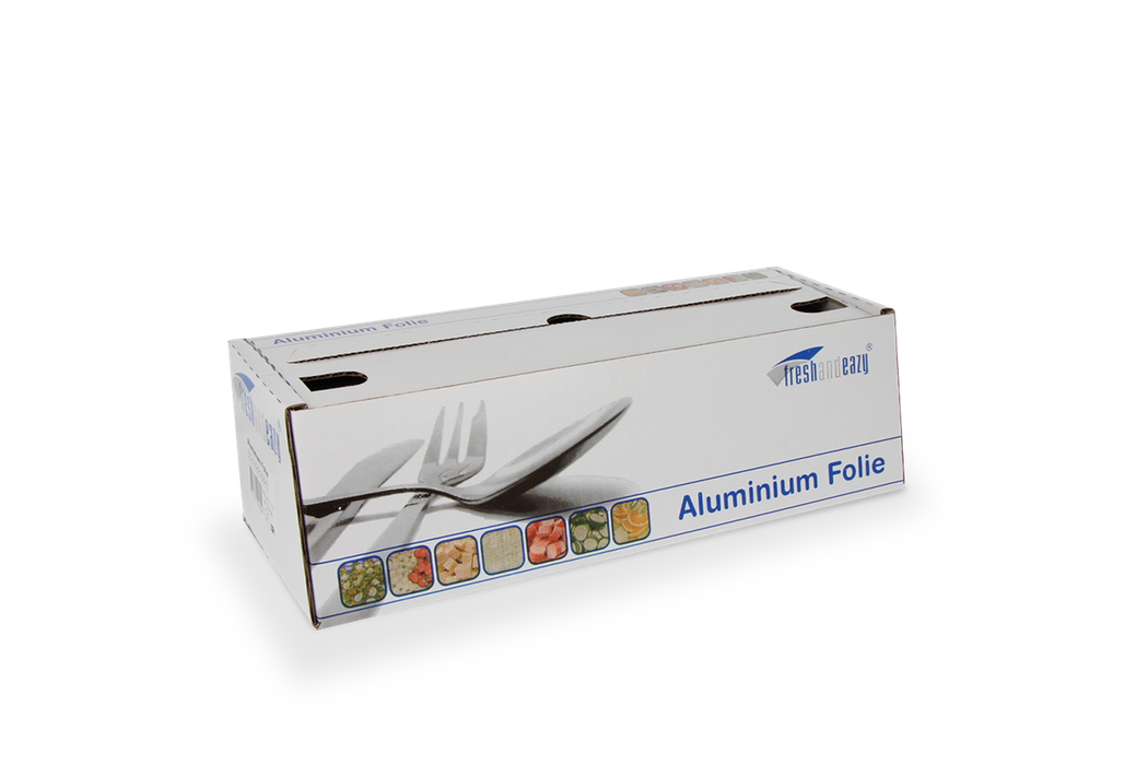 takeaware.nl Folierollen Aluminiumfolie rol in dispenser cutterbox 30cm x 250m