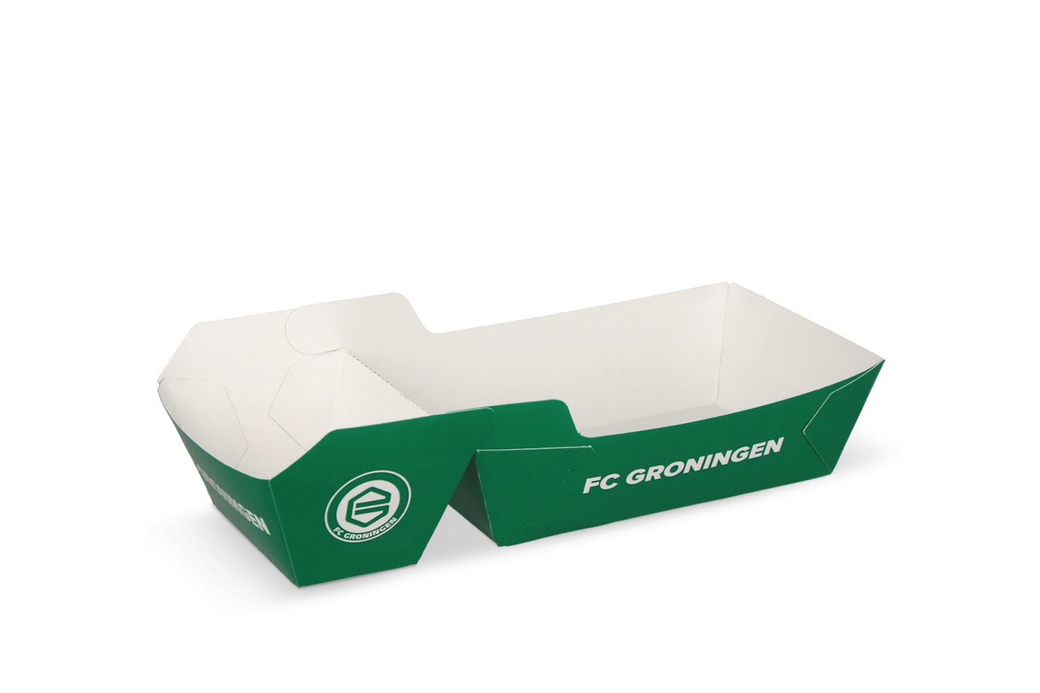 takeaware.nl Friet- en snackbakjes Frietbakjes A22 (A9+1) wit binnen BIO olie coating - FC Groningen custom